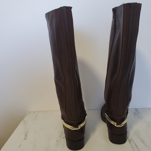 Sears Connor Vegan leather Brown Riding Boots with Zipper and Gold Buckle - Picture 4 of 8